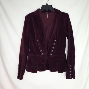FREE PEOPLE Purple Velvet Military Style Women's Blazer XS